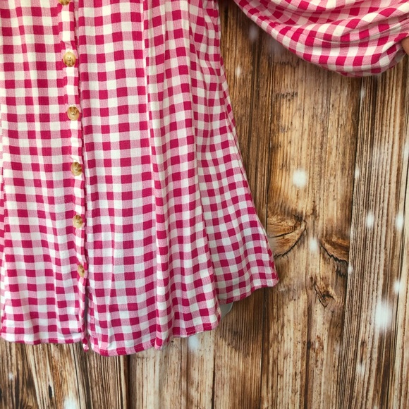 Torrid Fit & Flare Rayon Slub Button Up 3/4 Sleeve Pink Gingham Top - Picture 13 of 14